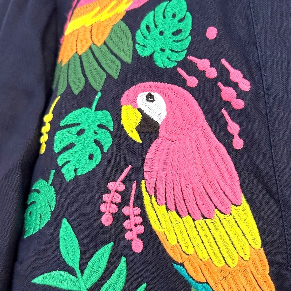 Boden Bonnie Linen Top Navy Blue Parrot Pineapple Embroidered Blouse US 6 - Picture 10 of 12